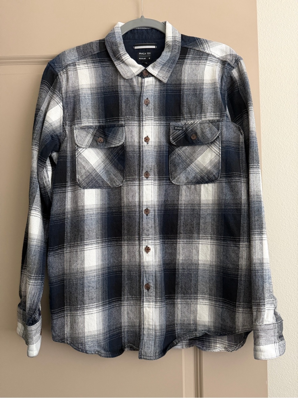 RVCA Men’s Navy & White Flannel Long Sleeve Shirt